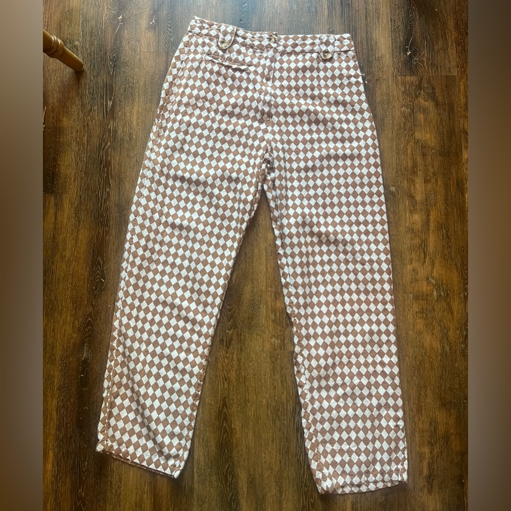 Billabong Brown orange and White Checkered plaid Pants